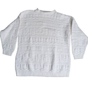 Vintage United States Sweaters White Knit CrewNeck Pullover Cotton Size Medium